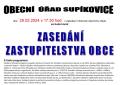 Plakát na Zasedání zastupitelstva obce Supíkovice dne 29. února 2024 v 17:30 hodin v zasedací místnosti obecního úřadu Supíkovice